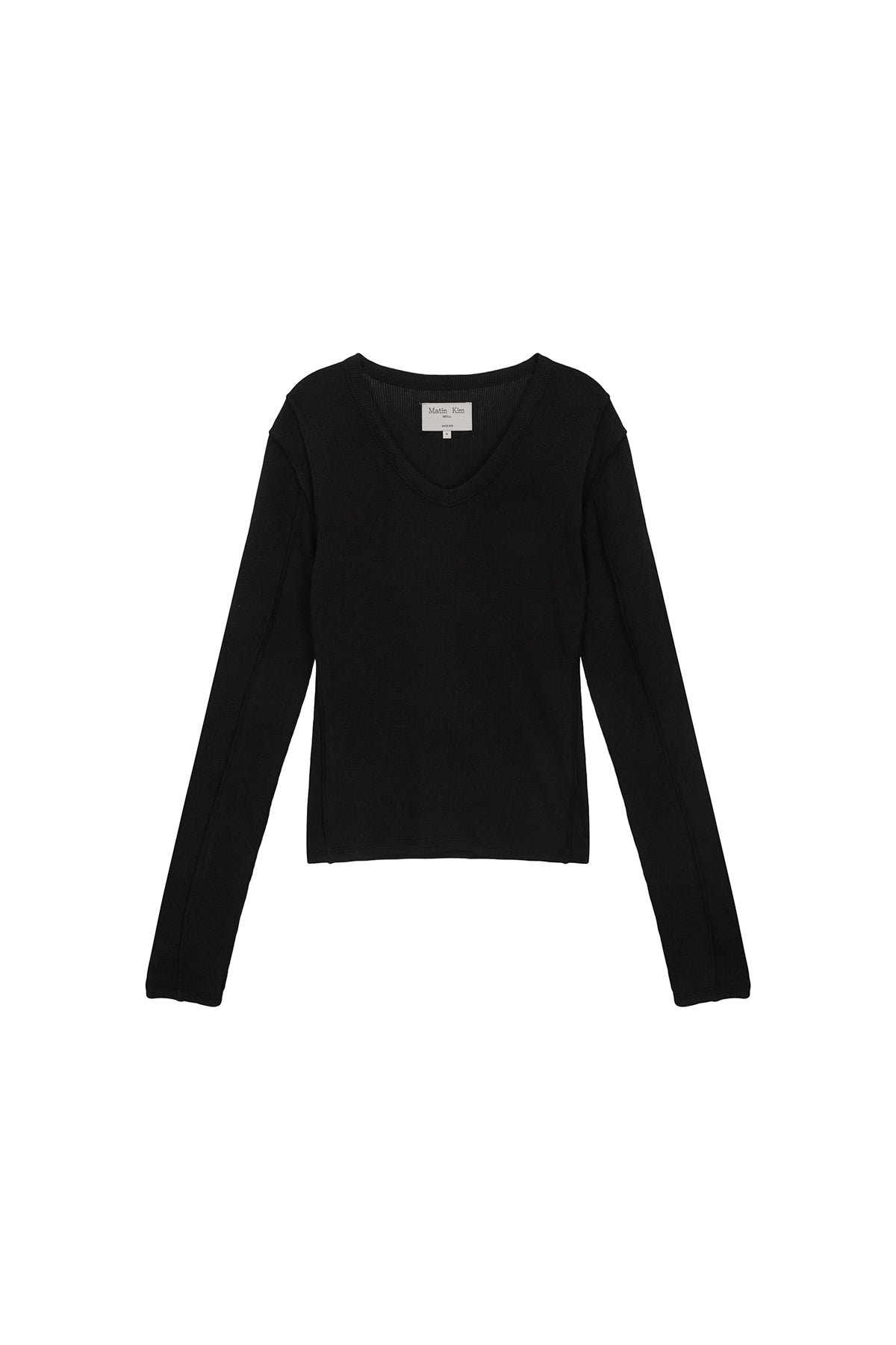 Matin Kim - Stitch V Neck Slim Long Sleeve (Black) product image 1 | TRAB K-Fashion Australia