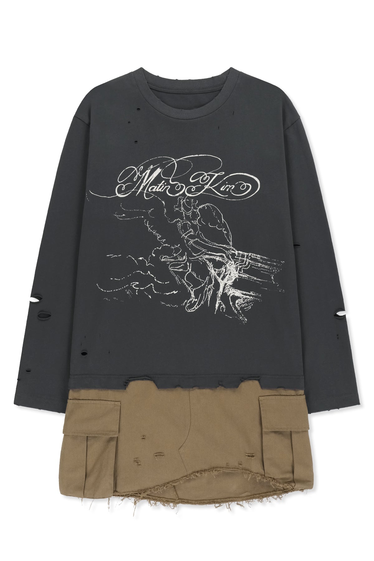 Matin Kim - Graphic Top Combo Dress (Charcoal) product image 1 | TRAB K-Fashion Australia