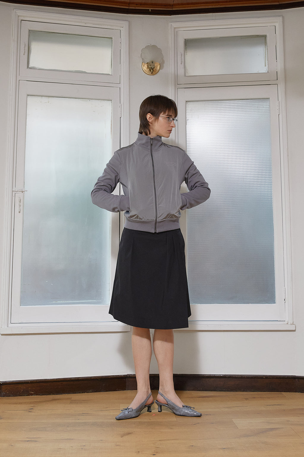 Matin Kim - High Neck Windbreaker Zip Up (Grey) product image 9 | TRAB K-Fashion Australia
