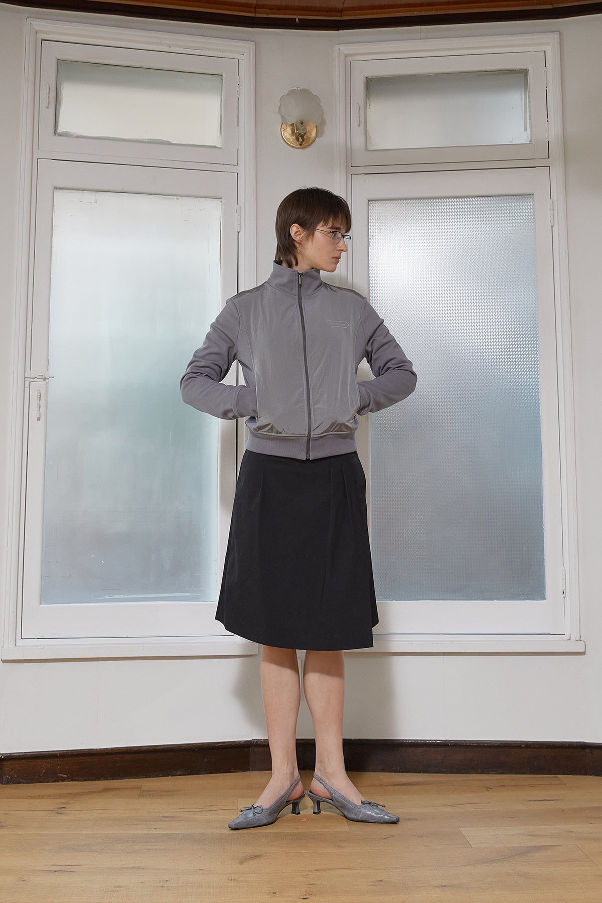 Matin Kim - High Neck Windbreaker Zip Up (Grey) product image 9 | TRAB K-Fashion Australia