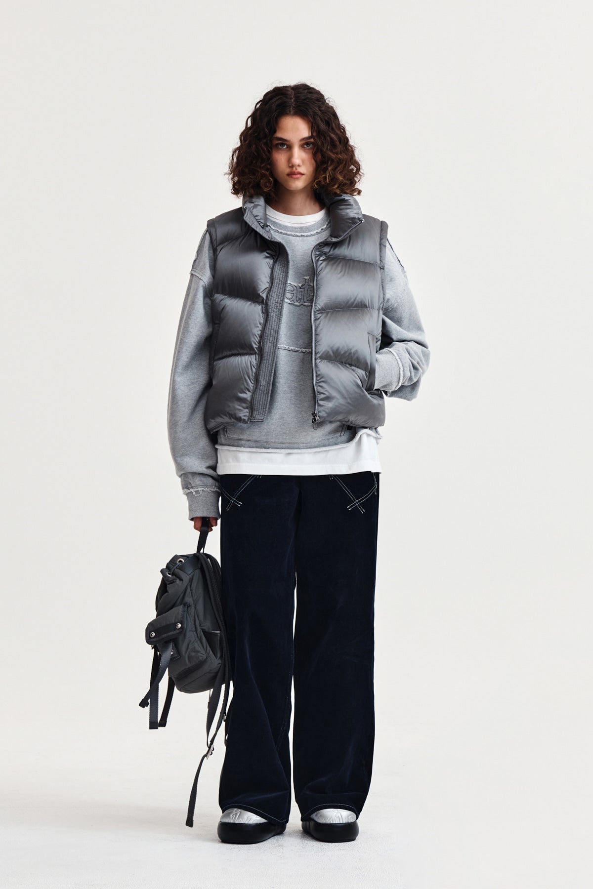 Matin Kim - Unbalance Quilted Down Vest (Grey) product image 9 | TRAB K-Fashion Australia