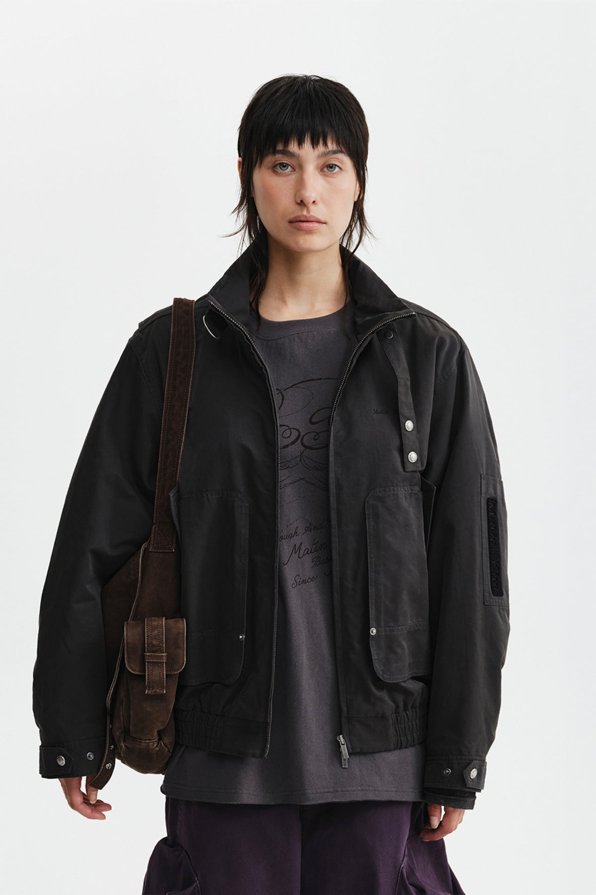 Matin Kim - Buckle High Neck Utility Jumper (Charcoal) product image 7 | TRAB K-Fashion Australia
