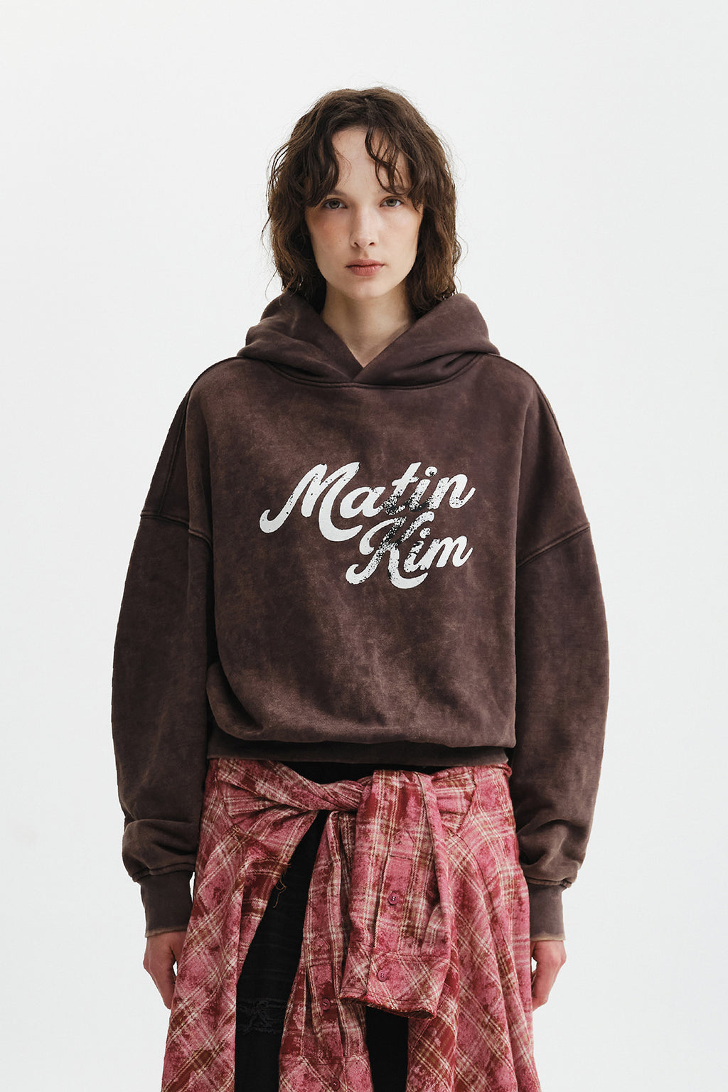 Matin Kim - Washed Calligraphy Logo Hoody Top (Brown) product image 11 | TRAB K-Fashion Australia