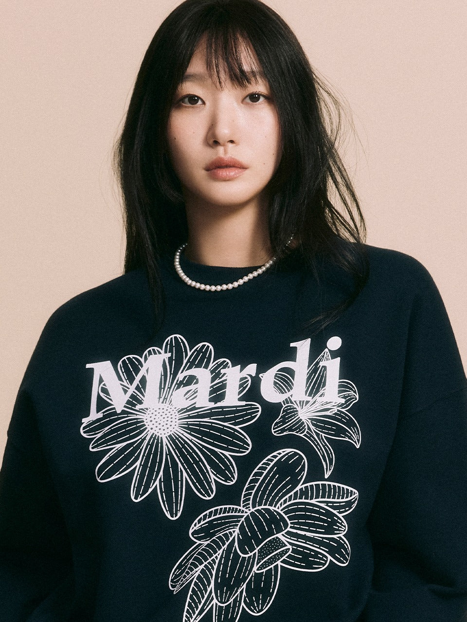 Mardi Mercredi - Sweatshirt Triple Flower (Navy White) product image 1 | TRAB K-Fashion Australia