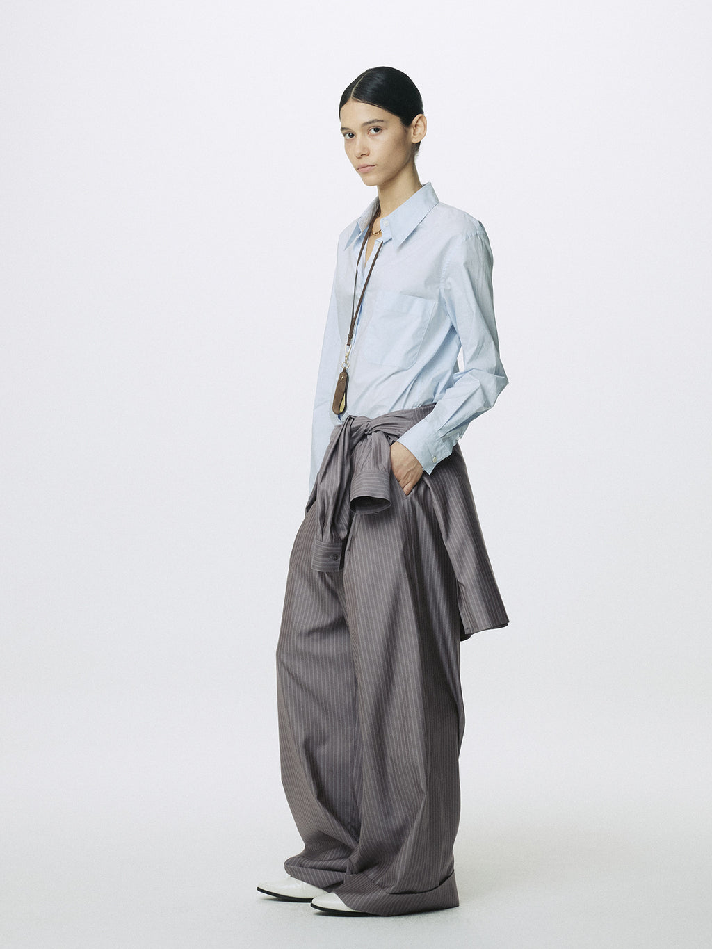 Tonywack - Silk Wool Oversized Raw Edge Shirt (Dark Grey Stripe) product image 8 | TRAB K-Fashion Australia