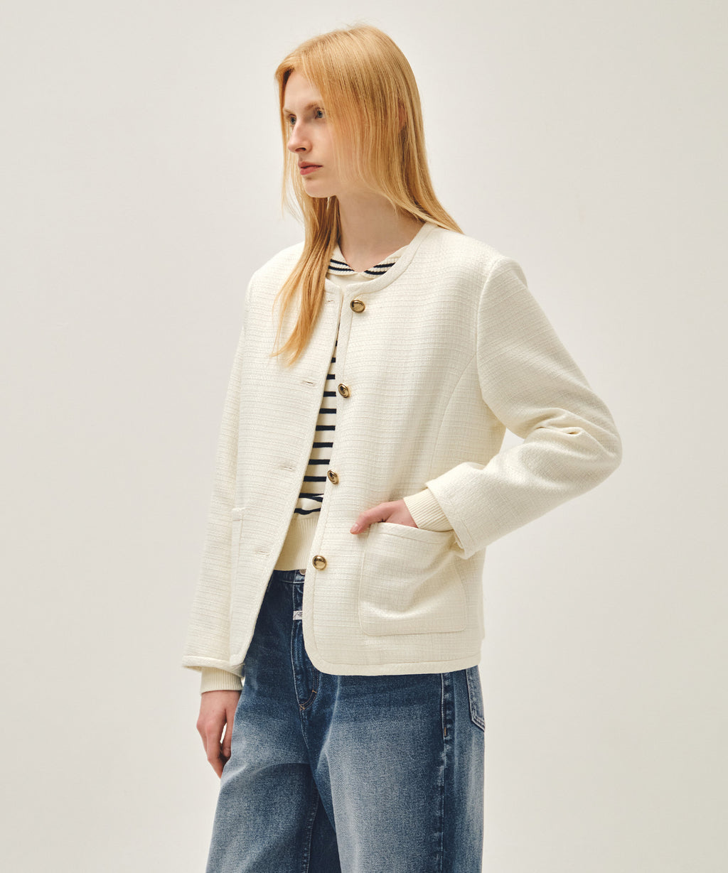 Marithe & Francois Girbaud - Tweed Round Neck Jacket (Ivory) product image 2 | TRAB K-Fashion Australia