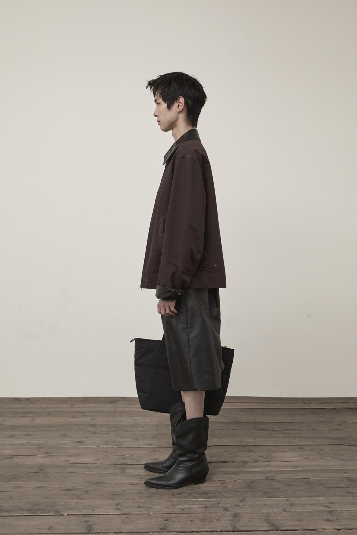 Matin Kim - Leather Collar Point Work Jacket (Dark Brown) product image 6 | TRAB K-Fashion Australia