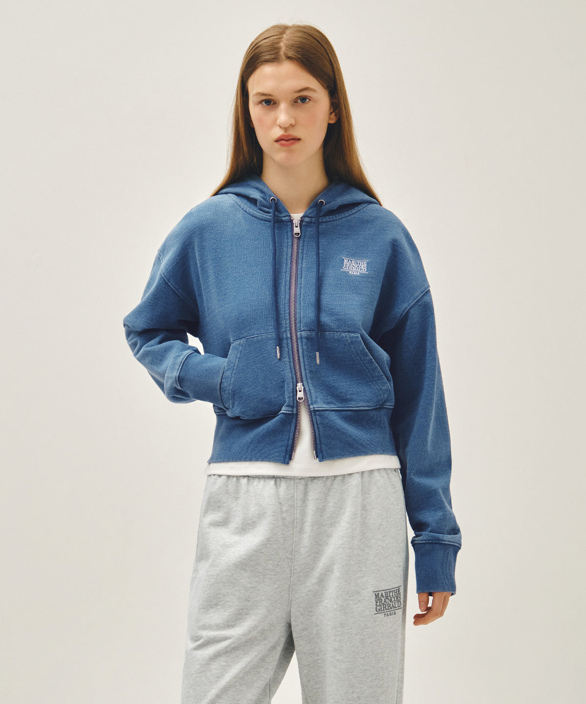 Marithe & Francois Girbaud - Back Classic Logo Crop Hoodie Zipup (Blue) product image 1 | TRAB K-Fashion Australia