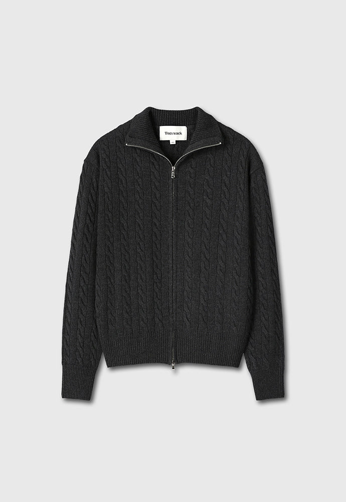 Tonywack - Super Fine Wool Cable Knit Zip-Up (Dark Grey) product image 7 | TRAB K-Fashion Australia