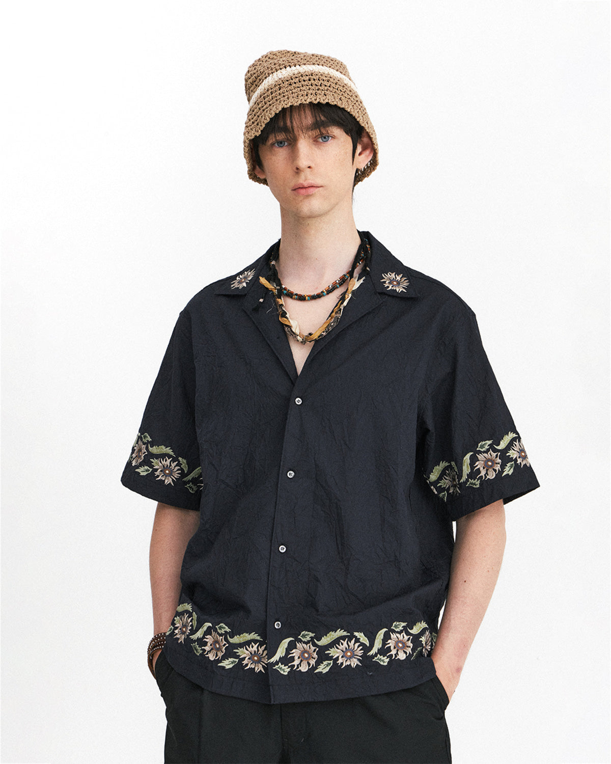 Eastlogue - Breezy Embroidered Half Shirts (Crease Navy) product image 3 | TRAB K-Fashion Australia