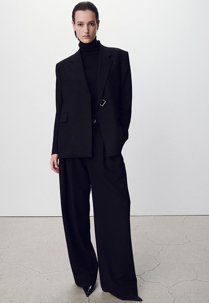 Tonywack - Virgin Wool Double-Pleats Wide Trousers (Black) product image 1 | TRAB K-Fashion Australia