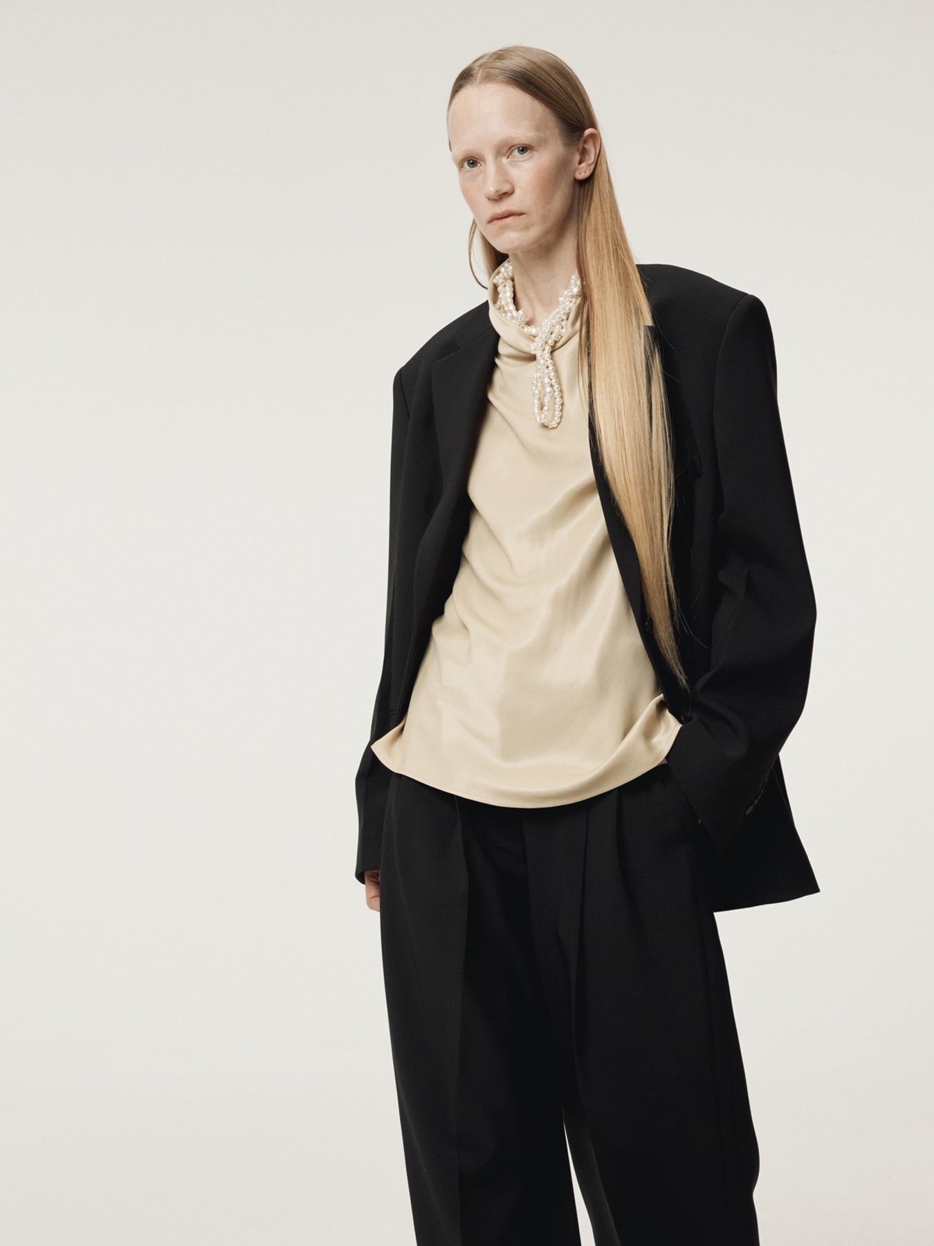 Recto - Cowl Neck Satin Blouse (Light Beige) product image 5 | TRAB K-Fashion Australia