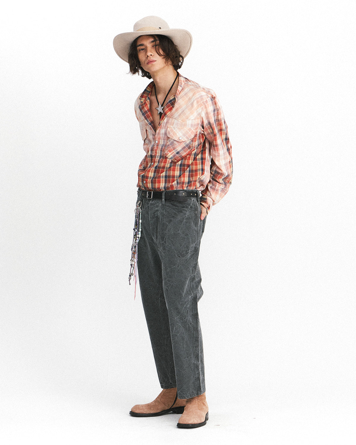 Eastlogue - Band Collar Western Shirts (Spilled Red Check) product image 1 | TRAB K-Fashion Australia