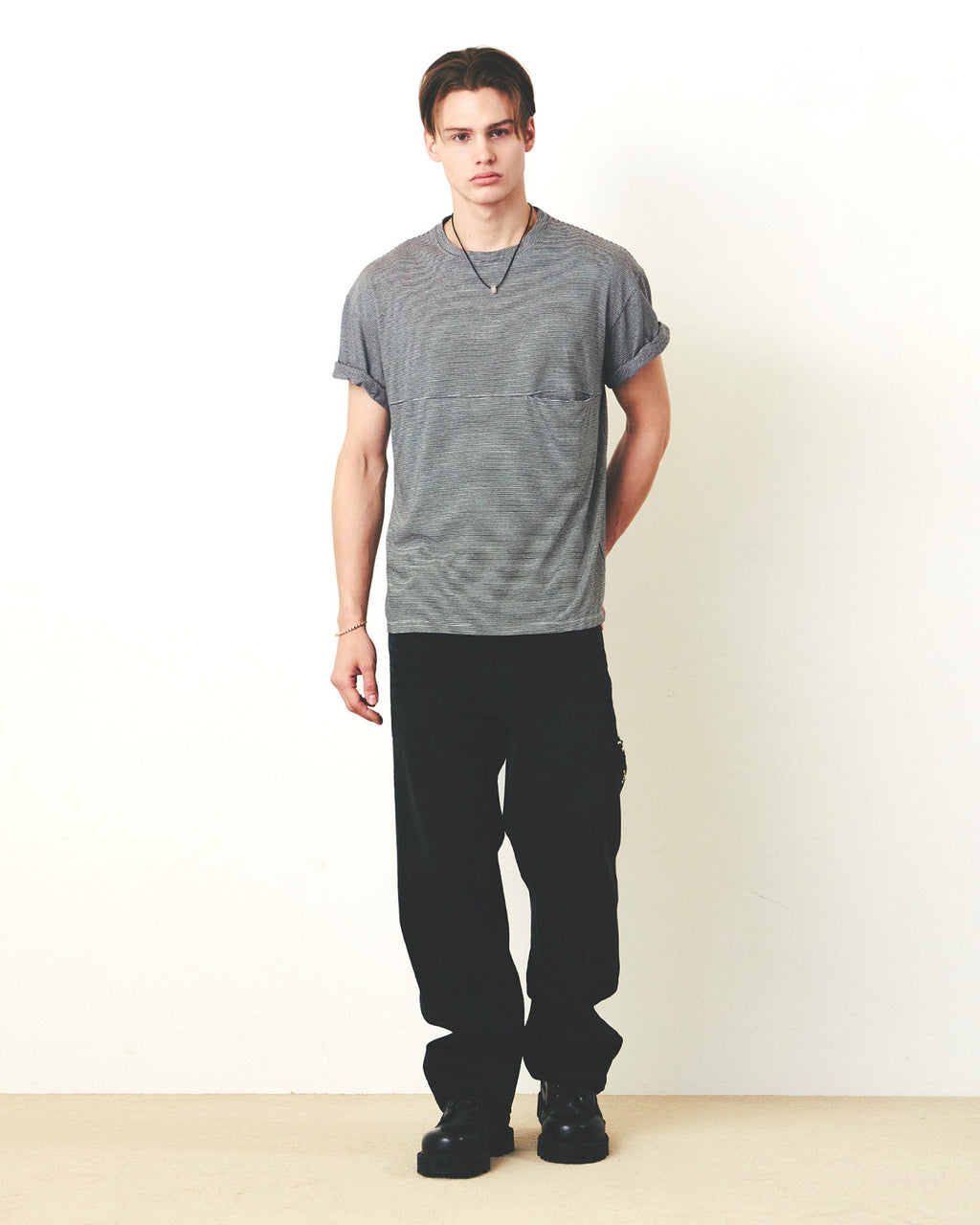 Eastlogue - Modified One Pocket T-shirts (Black & White Stripe) product image 2 | TRAB K-Fashion Australia