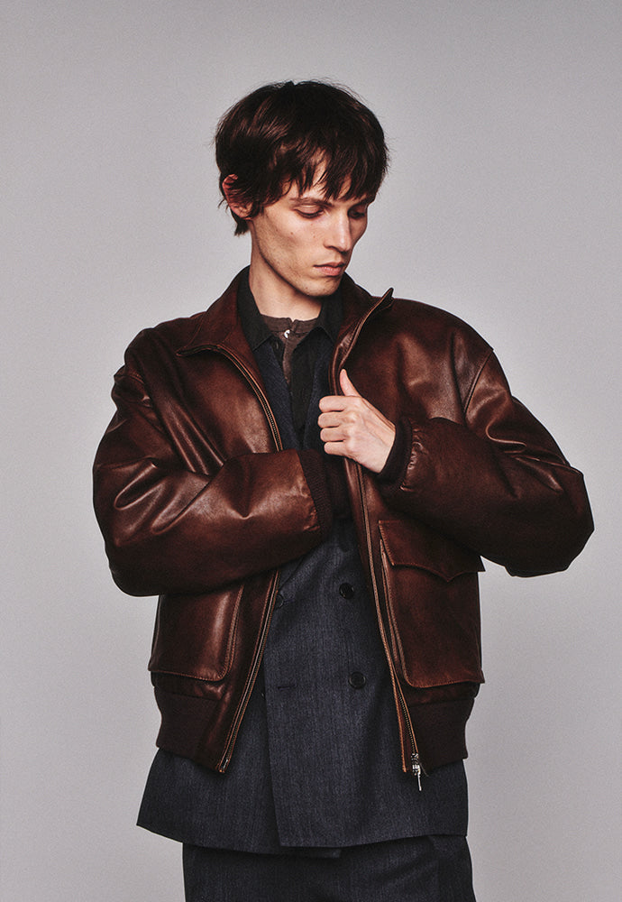 Art if acts - Stand Collar Leather Blouson Italy Vegetable Leather (Cloud Brown) product image 5 | TRAB K-Fashion Australia