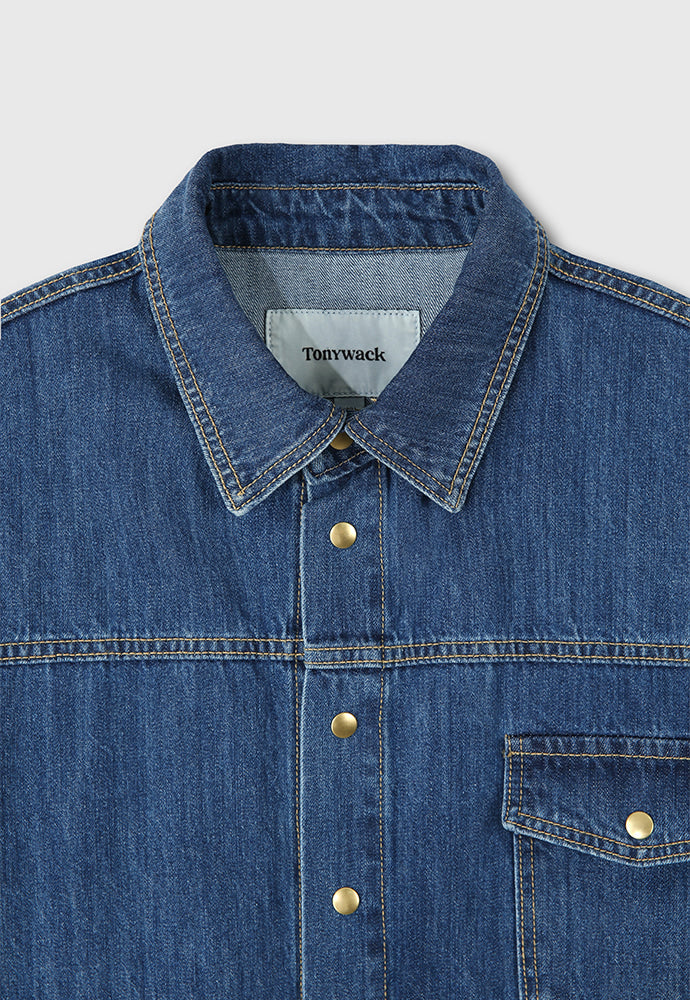 Tonywack - One Pocket Cropped Denim Blouson (Mid Blue) product image 9 | TRAB K-Fashion Australia