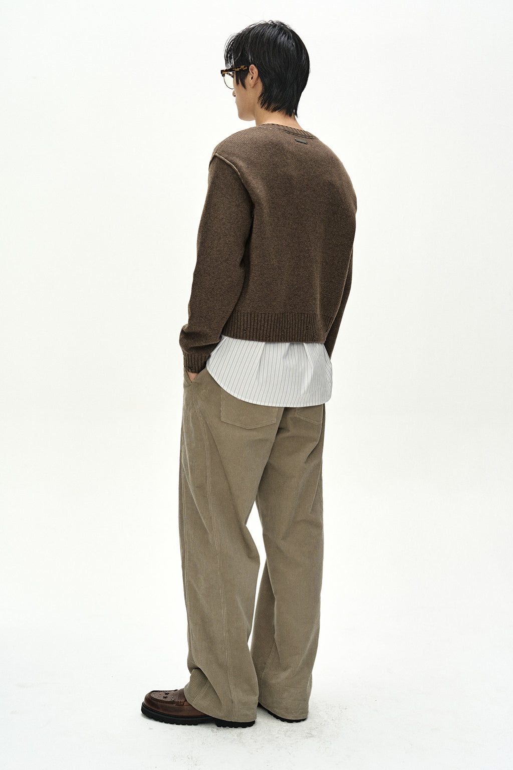Andersson Bell - Shirt Layered Cardigan (Melange Brown) product image 2 | TRAB K-Fashion Australia