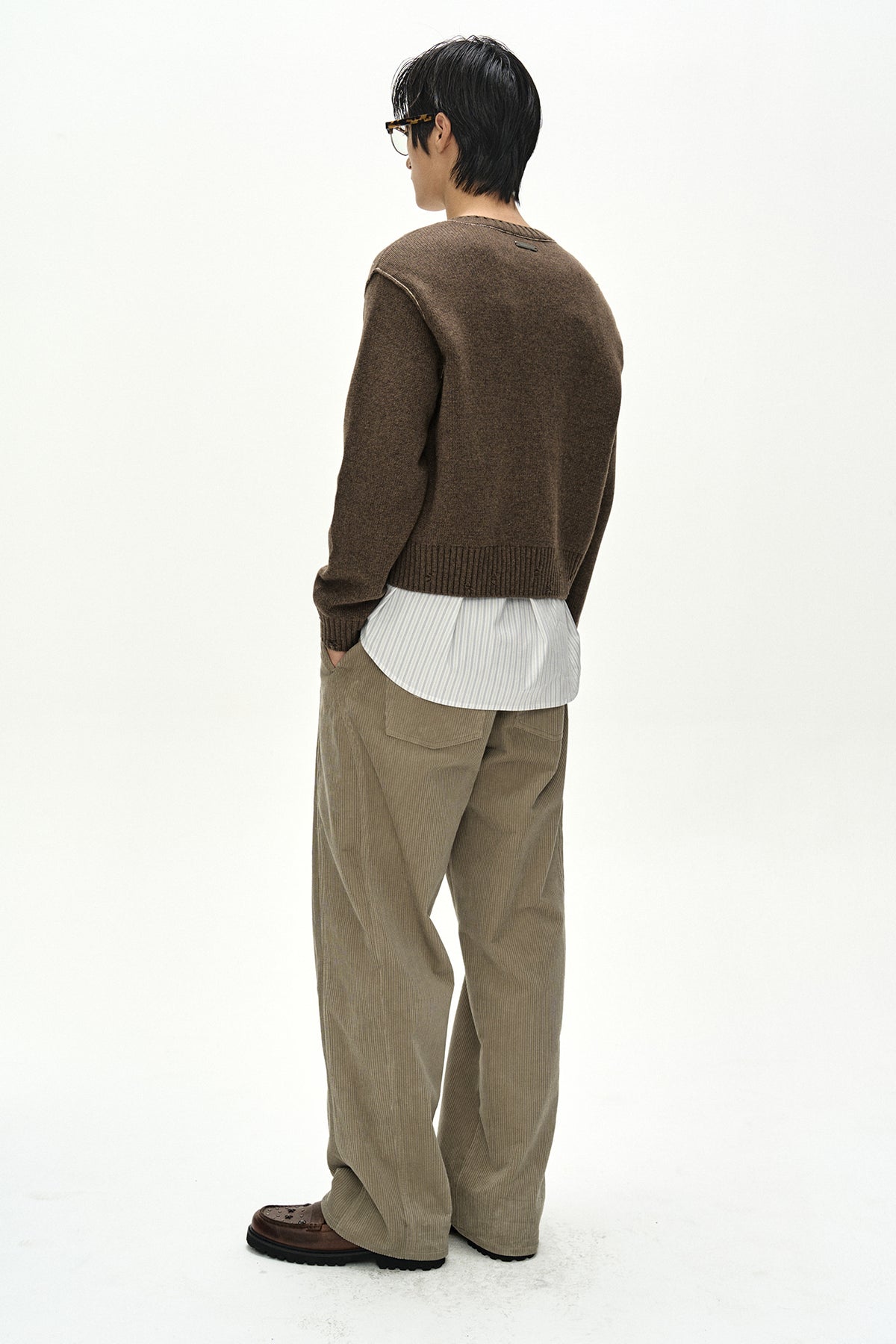 Andersson Bell - Shirt Layered Cardigan (Melange Brown) product image 2 | TRAB K-Fashion Australia