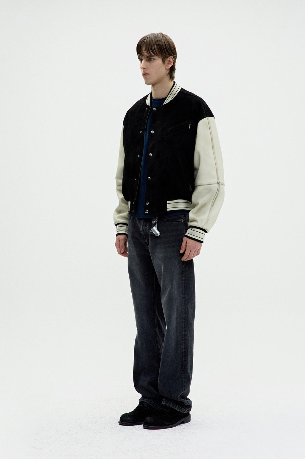 Coor - Mixed Leather Varsity Jumper (Black) product image 3 | TRAB K-Fashion Australia