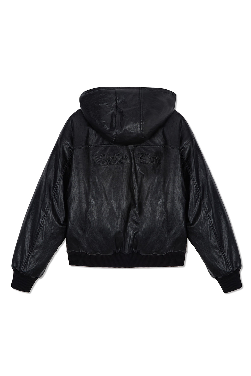 Matin Kim - Faux Leather Zip Up Hoody (Black) product image 3 | TRAB K-Fashion Australia
