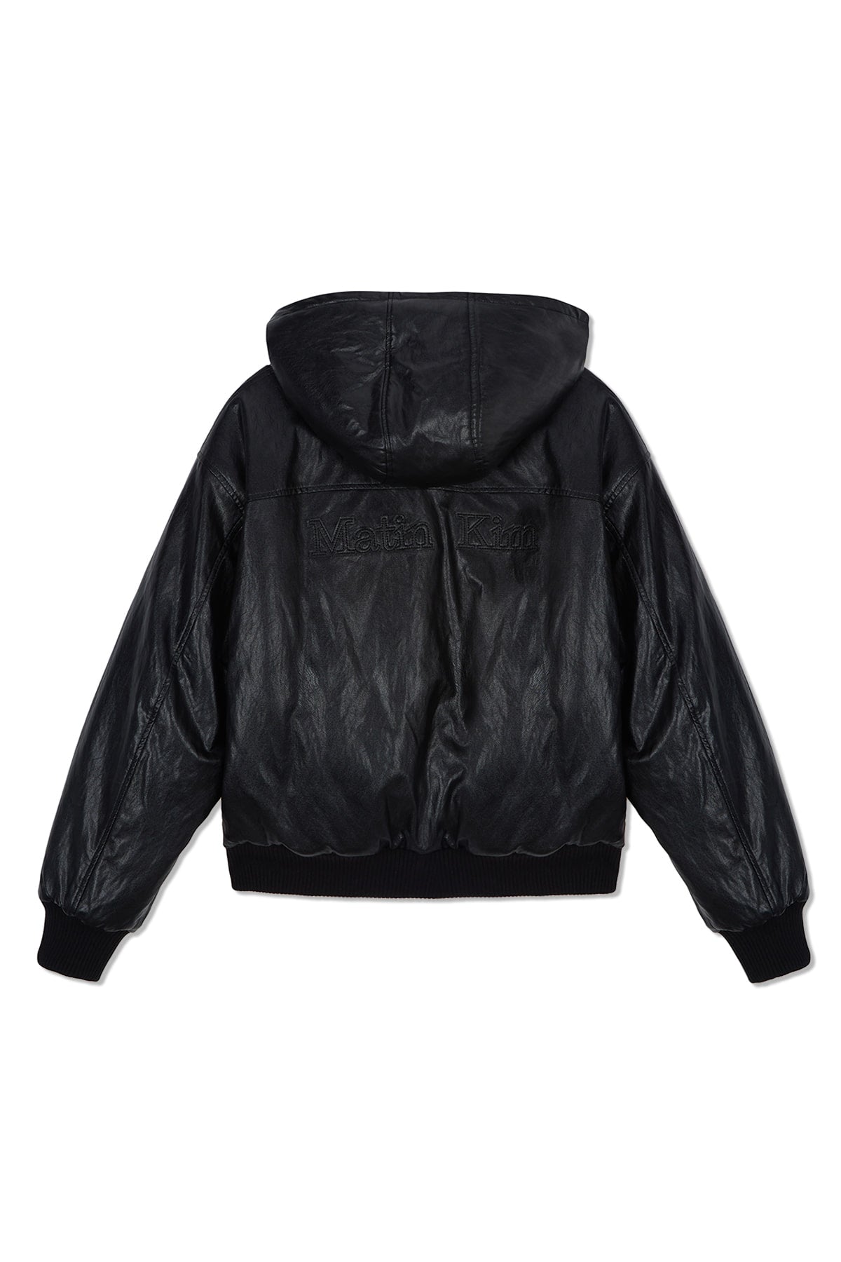 Matin Kim - Faux Leather Zip Up Hoody (Black) product image 3 | TRAB K-Fashion Australia