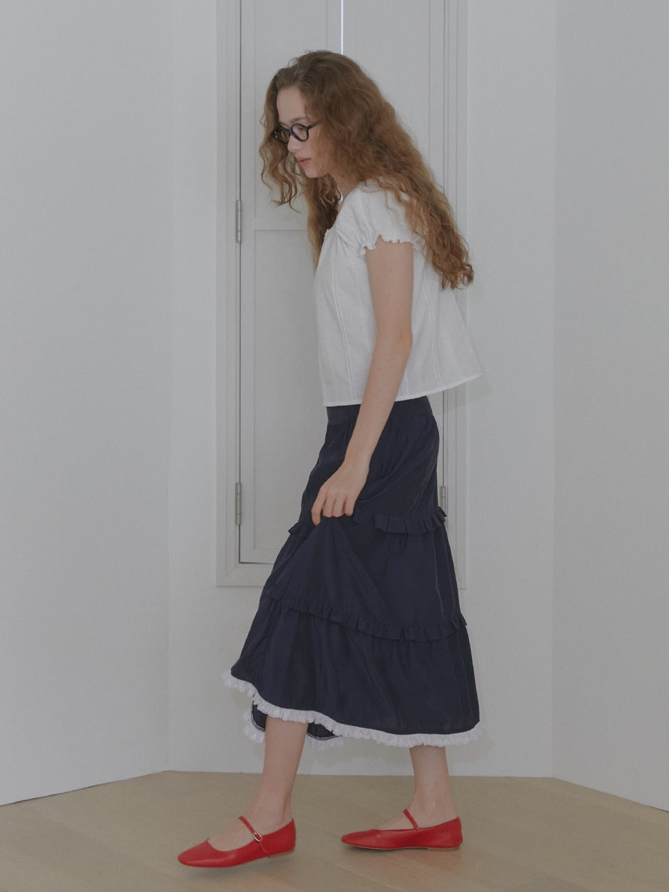 Margarin Fingers - Frill Long Skirt (Navy) product image 1 | TRAB K-Fashion Australia