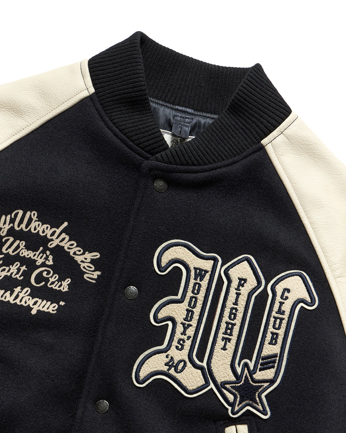 Eastlogue - Woody Leather Mix Stadium Jacket (D.navy Wool) product image 3 | TRAB K-Fashion Australia