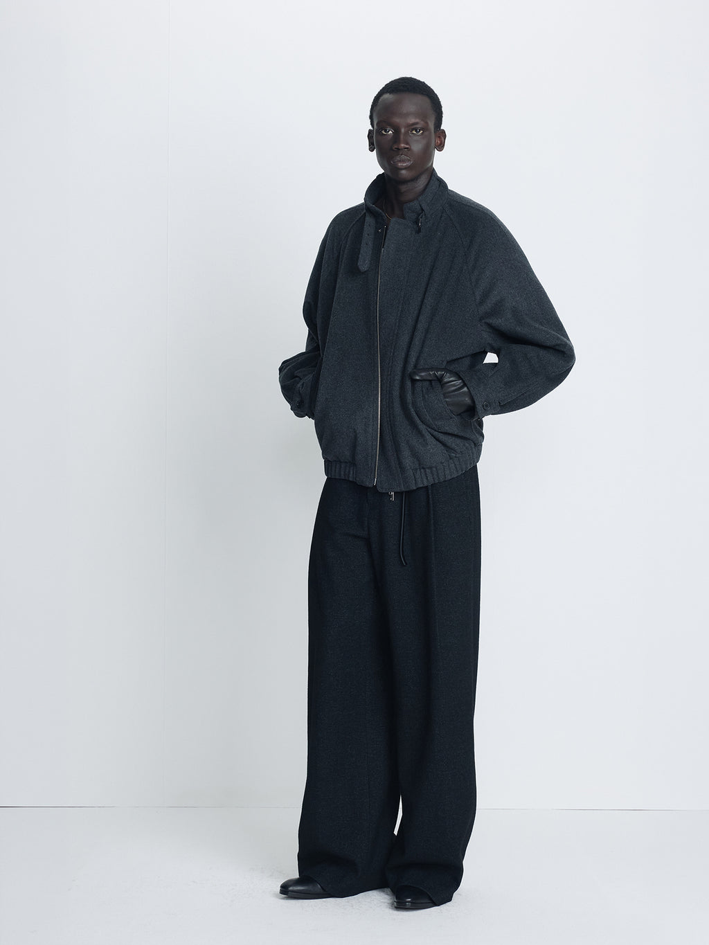 Tonywack - Wool Flannel Belted Stand Collar Bomber (Charcoal Anthracite) product image 2 | TRAB K-Fashion Australia