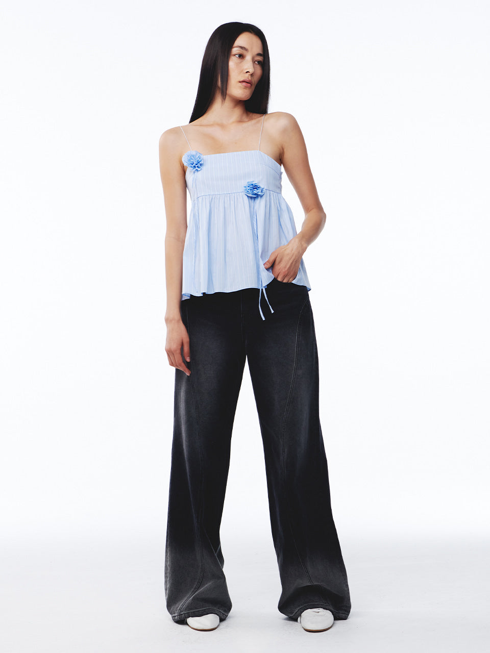 Kijun - Stripe Corsage Camisole Sky Blue Stripe product image 2 | TRAB K-Fashion Australia
