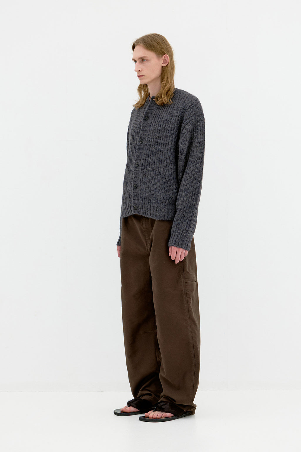 Coor - Hairy Button Up Round Cropped Cardigan (Charcoal) product image 3 | TRAB K-Fashion Australia