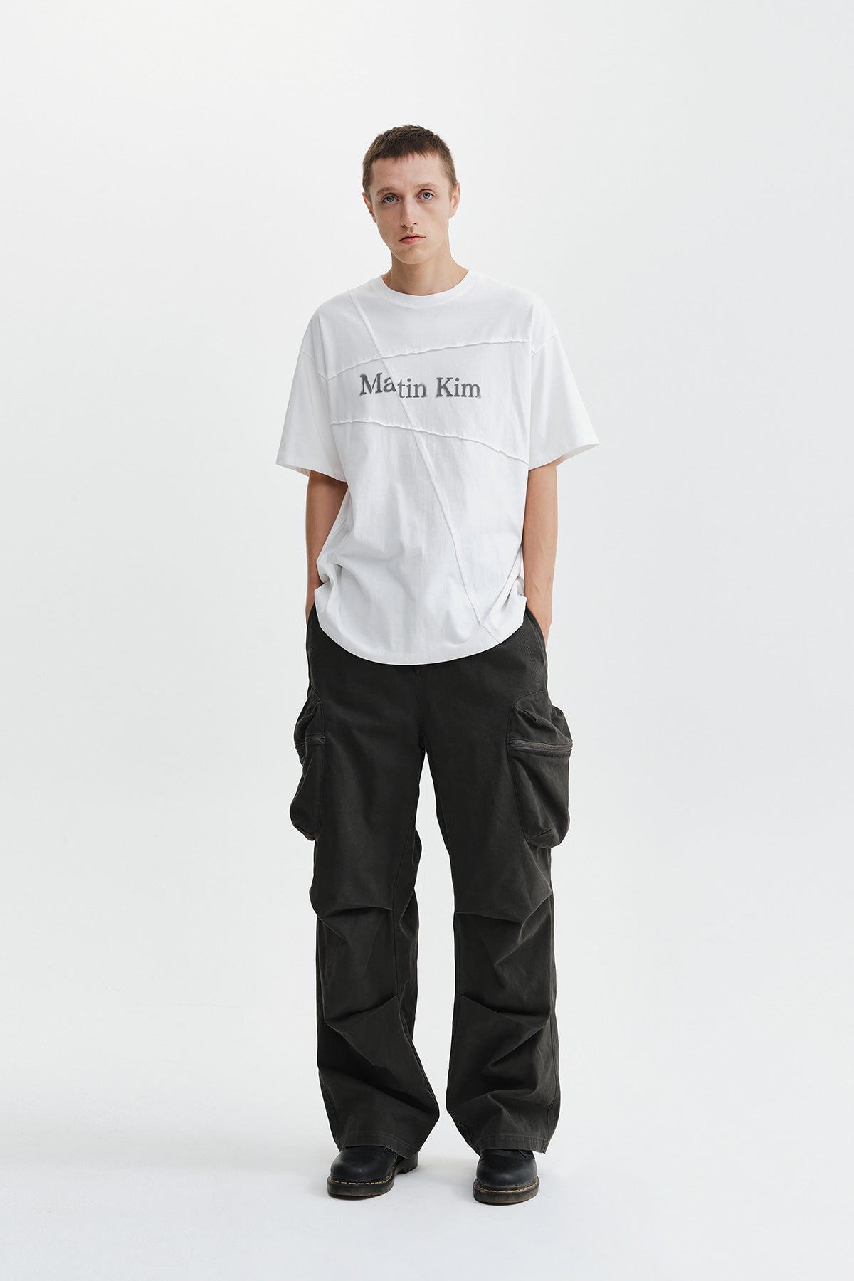 Matin Kim - Diagonal Cut Logo Top (White) product image 10 | TRAB K-Fashion Australia