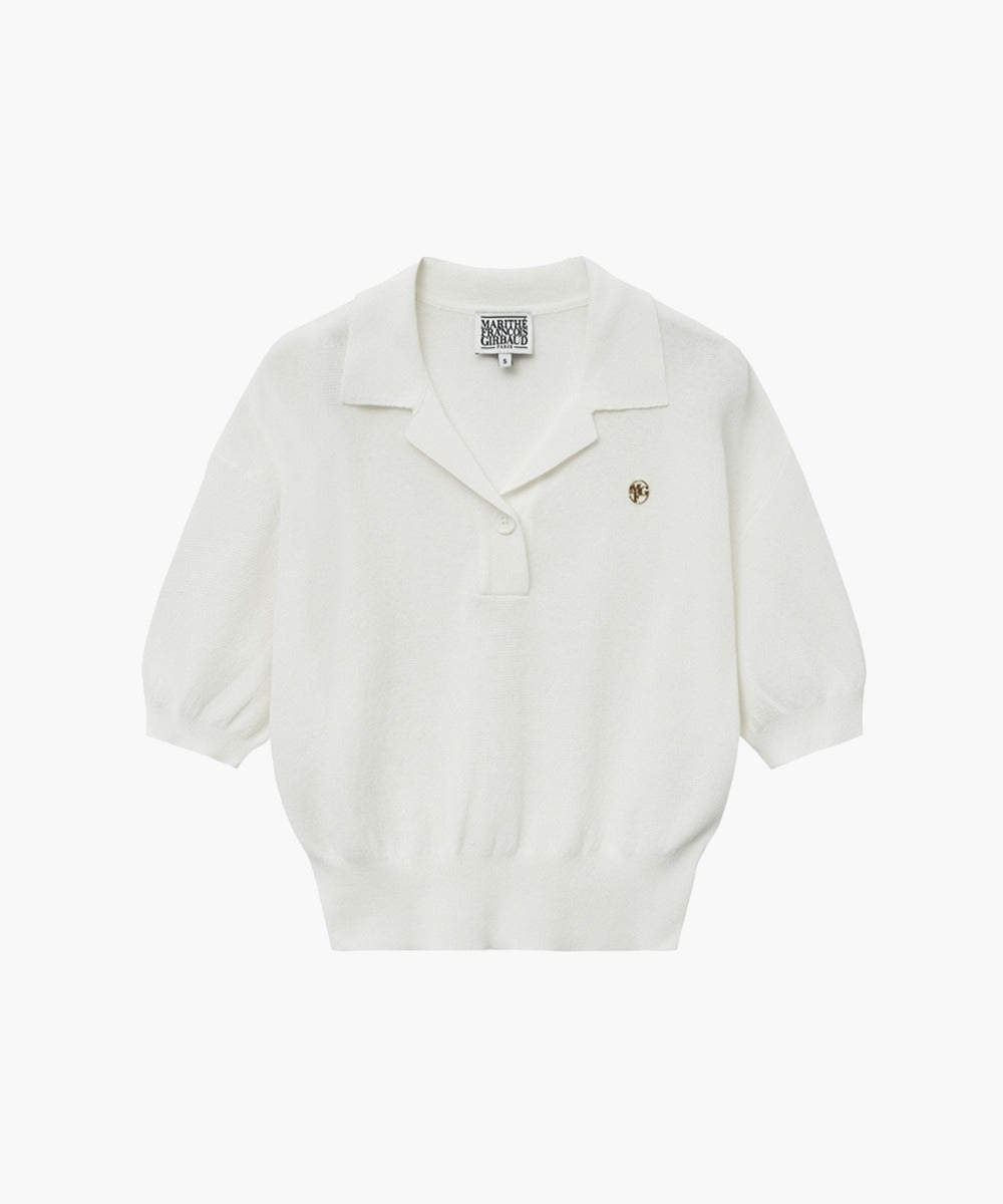 Marithe & Francois Girbaud - Open Collar Crop Half Knit (White) product image 1 | TRAB K-Fashion Australia