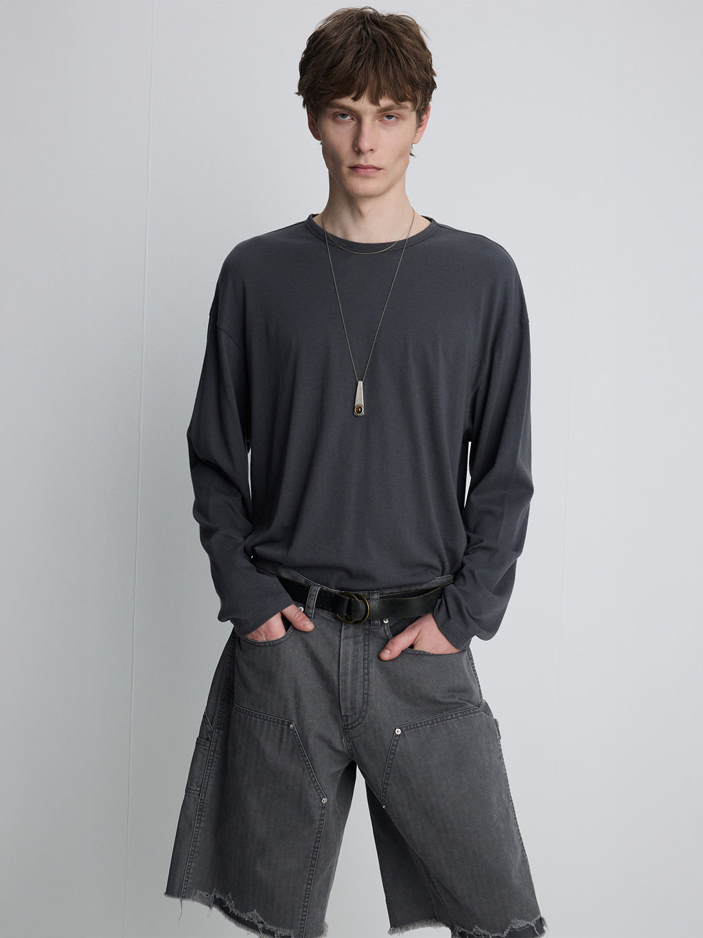 Tonywack - Hand Distressed Hbt Double Knee Shorts (Faded Carbon) product image 2 | TRAB K-Fashion Australia