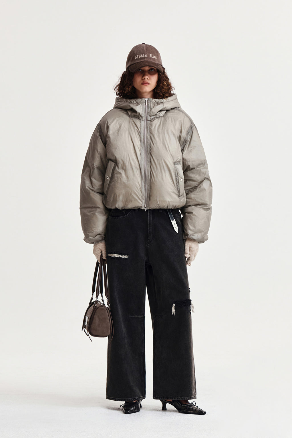 Matin Kim - Back Logo Hoody Short Down Jumper (Beige) product image 8 | TRAB K-Fashion Australia