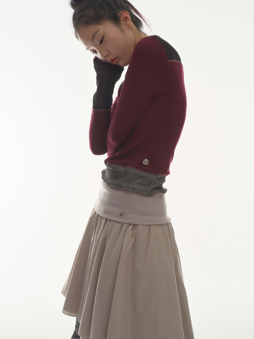 Coyseio - Net Stitch Longsleeves (Plum Red) product image 7 | TRAB K-Fashion Australia