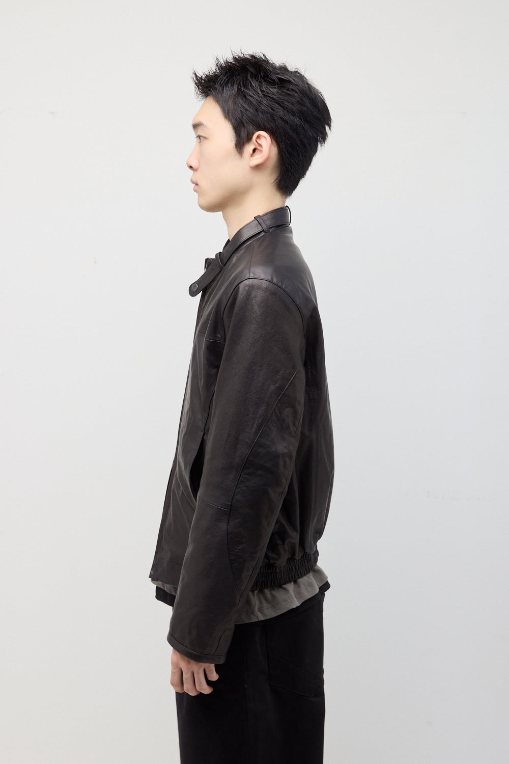 Hatchingroom - Stand Collar Leather Jacket Lamb Skin (Black) product image 11 | TRAB K-Fashion Australia