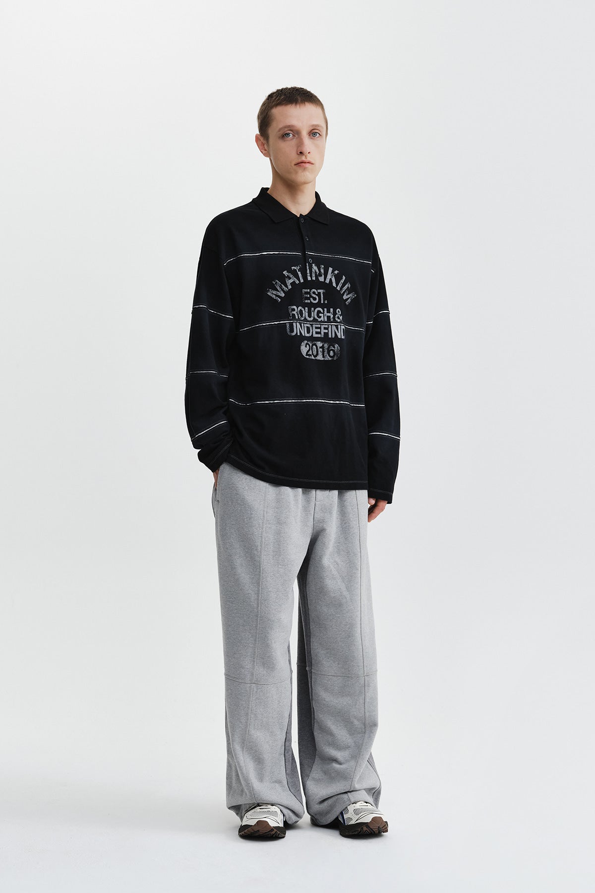Matin Kim - Reveal Stripe Logo Collar Top (Black) product image 11 | TRAB K-Fashion Australia