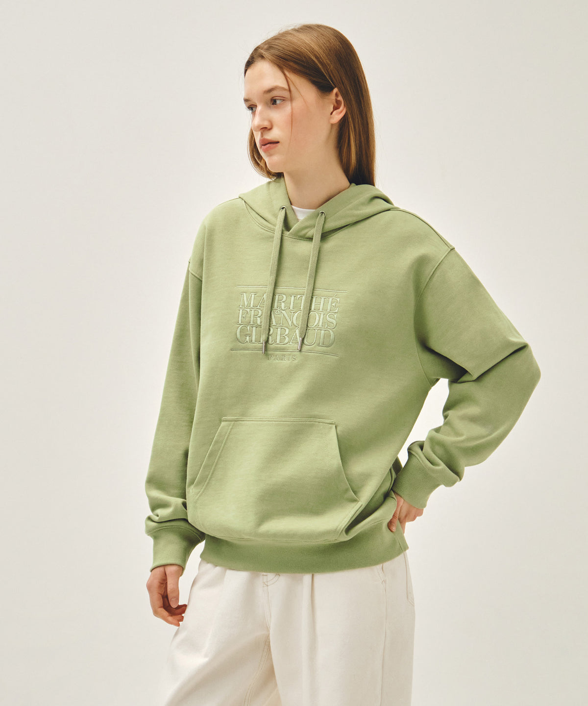 Marithe & Francois Girbaud - Classic Logo Embroidery Hoodie (Olive) product image 2 | TRAB K-Fashion Australia