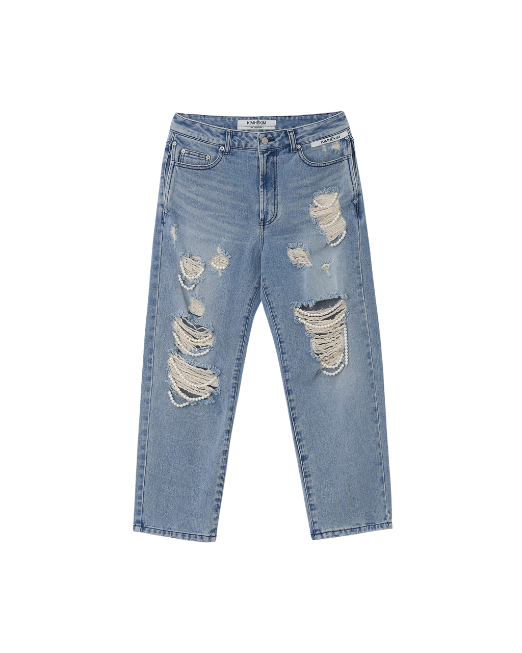 Kimhe Kim - Pearl Embellished Destroyed Jeans (Sky Blue) product image 6 | TRAB K-Fashion Australia