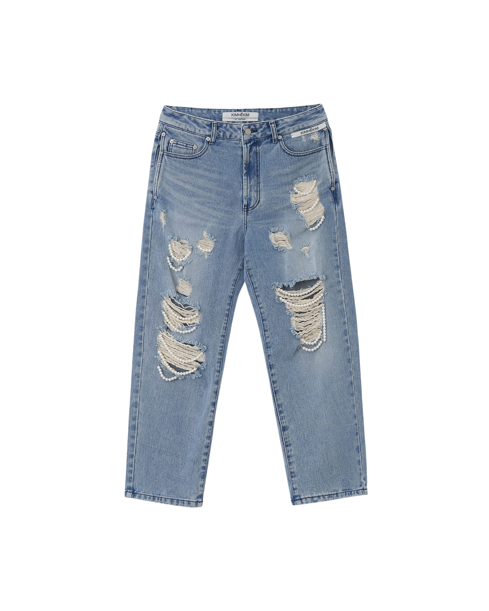 Kimhe Kim - Pearl Embellished Destroyed Jeans (Sky Blue) product image 6 | TRAB K-Fashion Australia