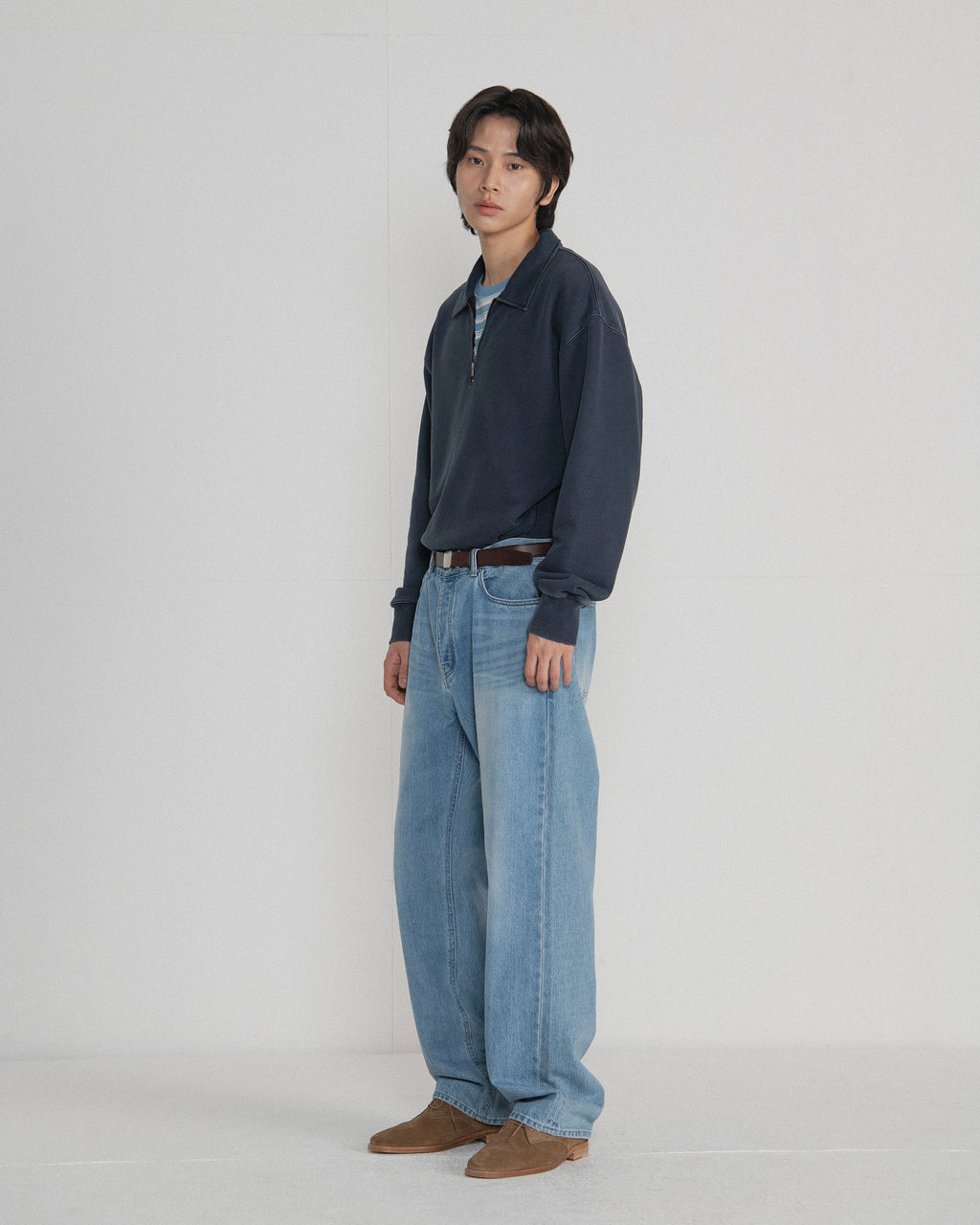 Brownyard - Washed Sweat Half Zip Up (Dark Navy) product image 2 | TRAB K-Fashion Australia