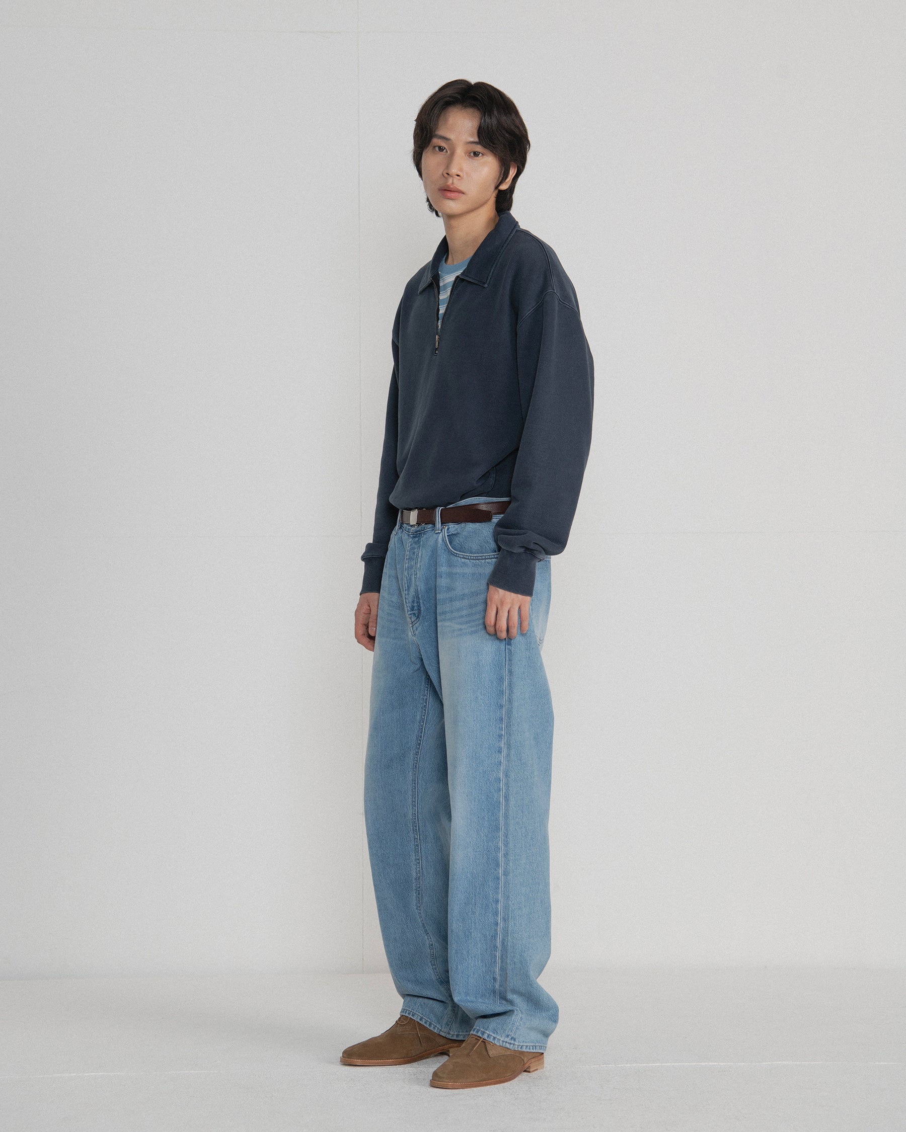 Brownyard - Washed Sweat Half Zip Up (Dark Navy) product image 2 | TRAB K-Fashion Australia