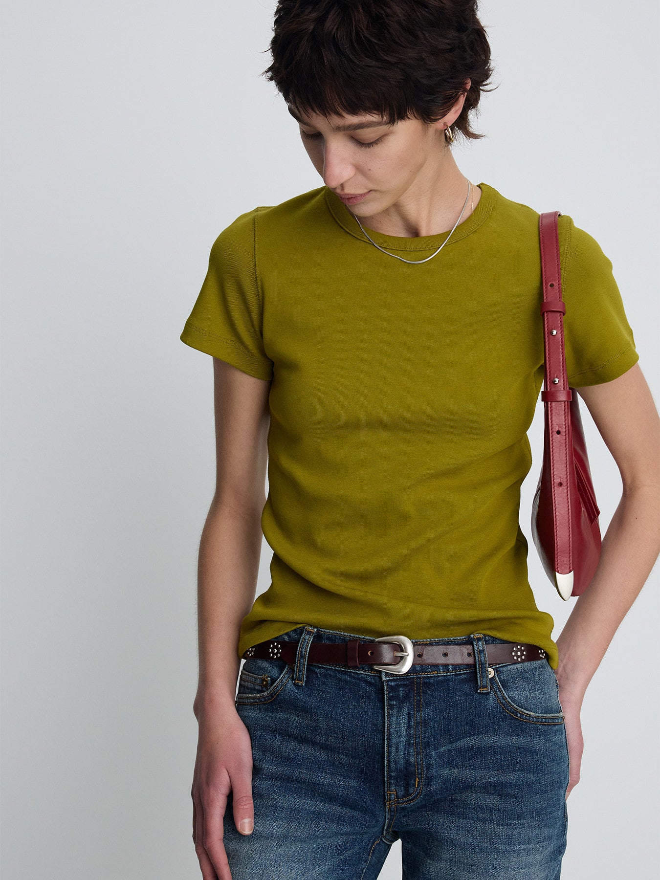 Tonywack - Ribbed Half Sleeve T-Shirts (Olive) product image 2 | TRAB K-Fashion Australia