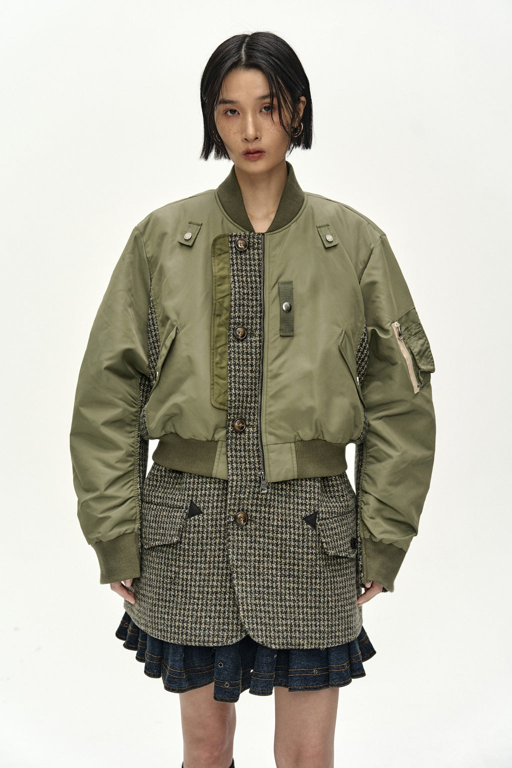 Andersson Bell - Unisex Deconstructed Layered Bomber Coat (Sage) product image 4 | TRAB K-Fashion Australia