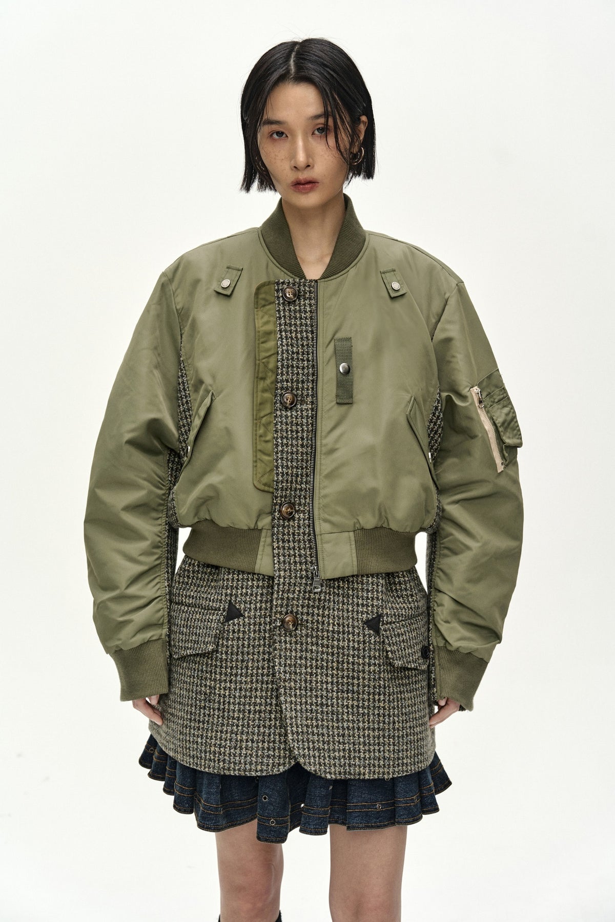 Andersson Bell - Unisex Deconstructed Layered Bomber Coat (Sage) product image 4 | TRAB K-Fashion Australia