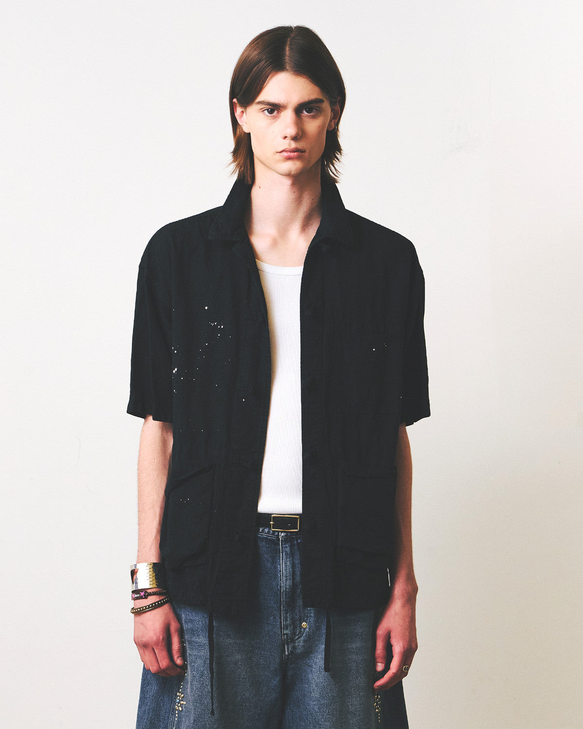 Eastlogue - Eastern Lotus Half Shirts (Painting Black Linen) product image 2 | TRAB K-Fashion Australia