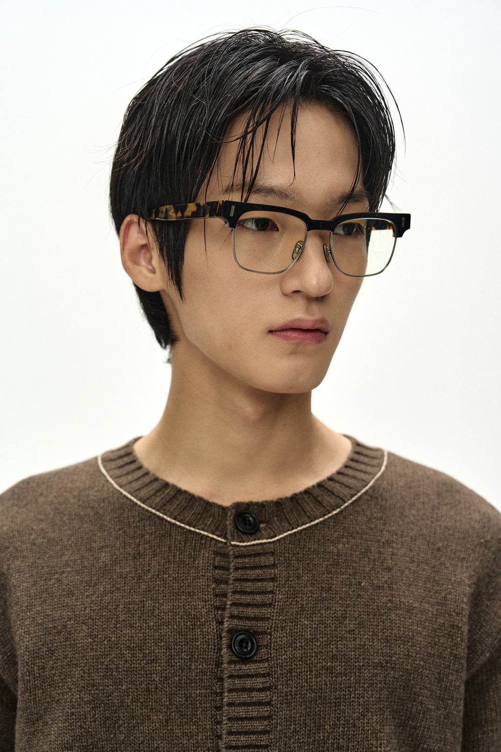 Andersson Bell - Shirt Layered Cardigan (Melange Brown) product image 4 | TRAB K-Fashion Australia