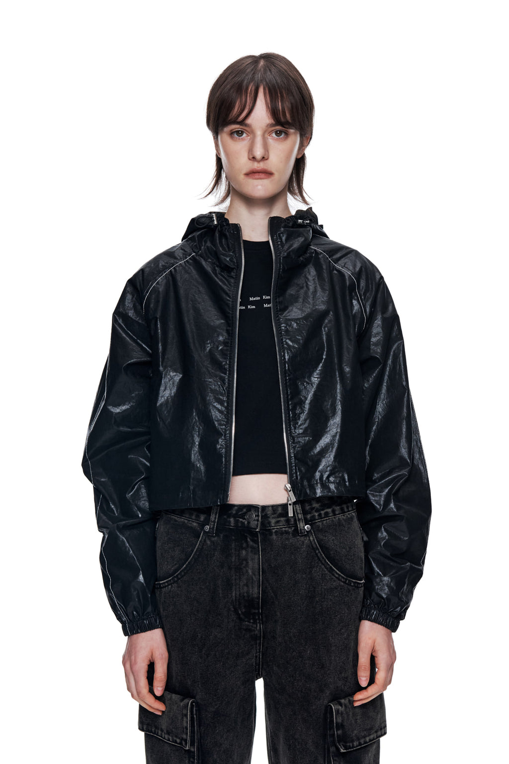 Matin Kim - Matin Crop Hoody Coating Jumper (Black) product image 5 | TRAB K-Fashion Australia