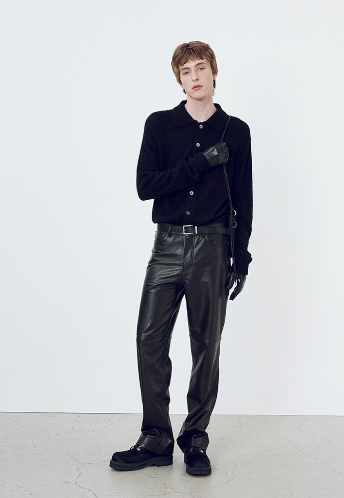 Tonywack - Calf Leather Straight-Leg Pants (Black) product image 3 | TRAB K-Fashion Australia