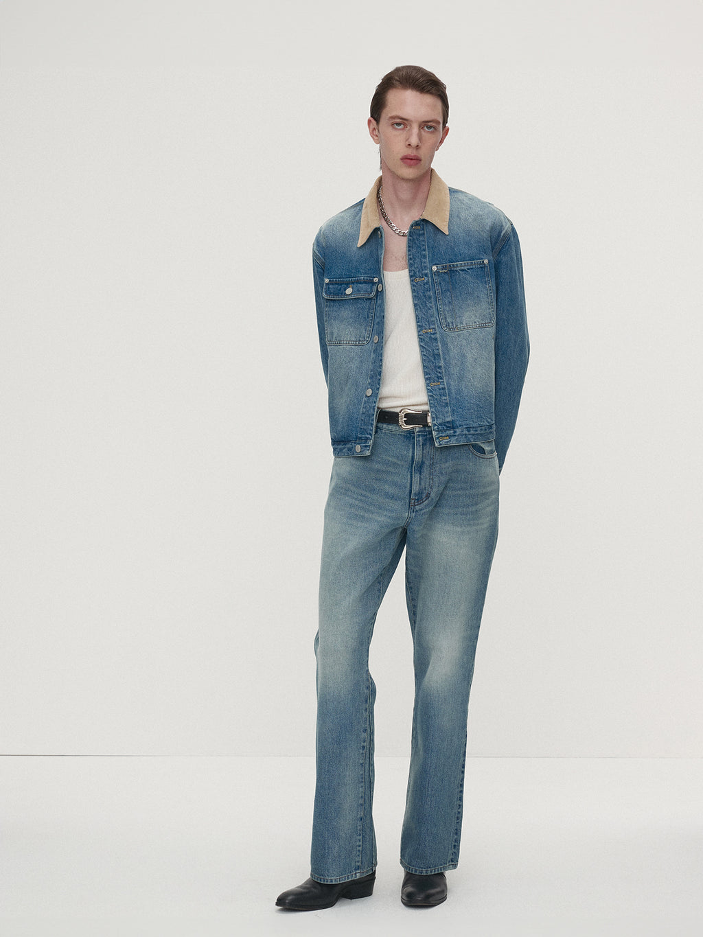 Tonywack - Corduroy Collar Denim Work Jacket (Washed Blue) product image 2 | TRAB K-Fashion Australia
